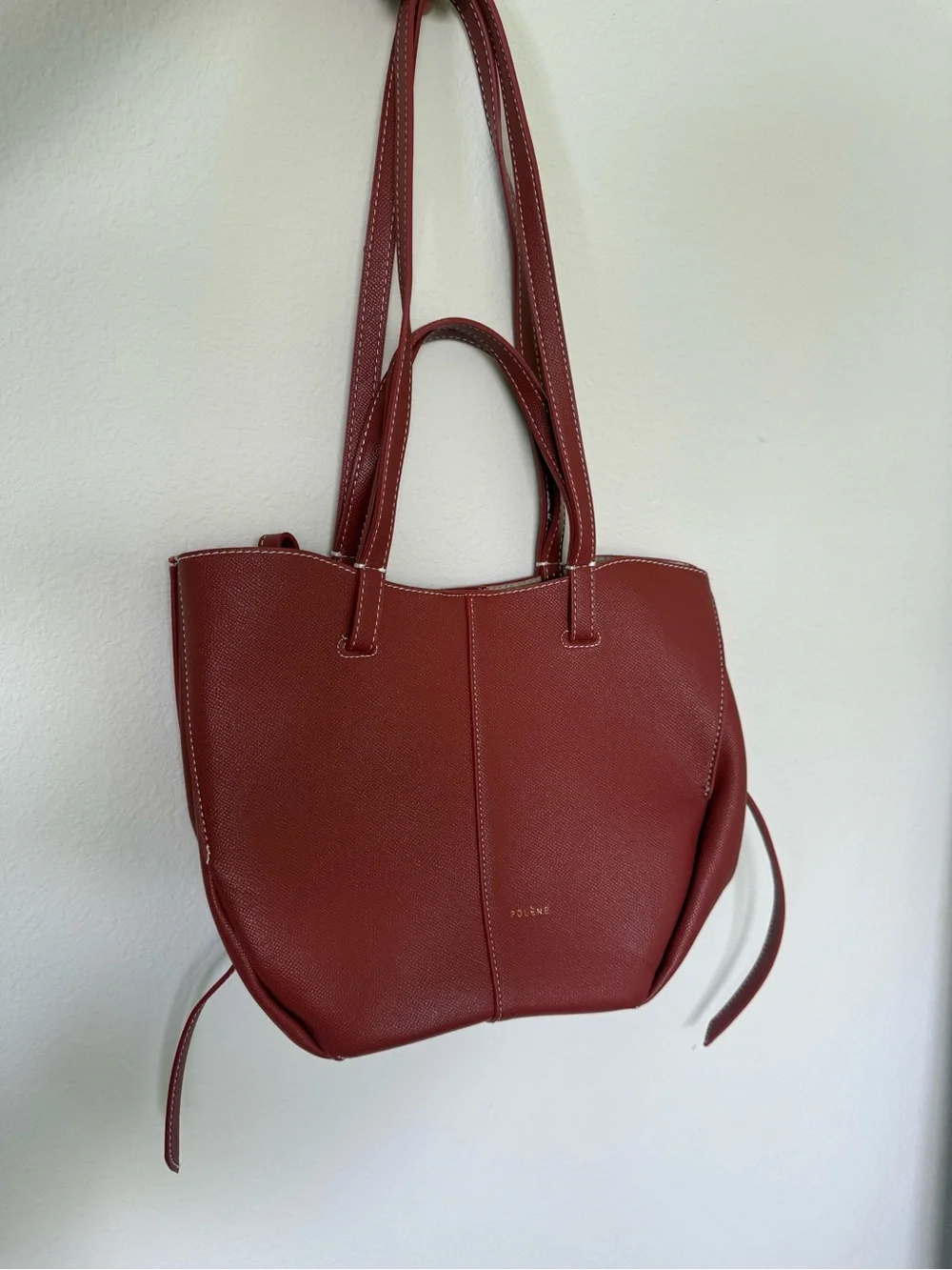 Polene Cyme Mini Red Clay Leather Tote Bag